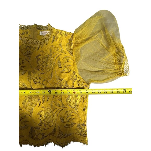 Peach Brand Lace/Mesh Top Cropped Half Sleeve Yellow Back Zip Size Medium - Picture 5 of 8